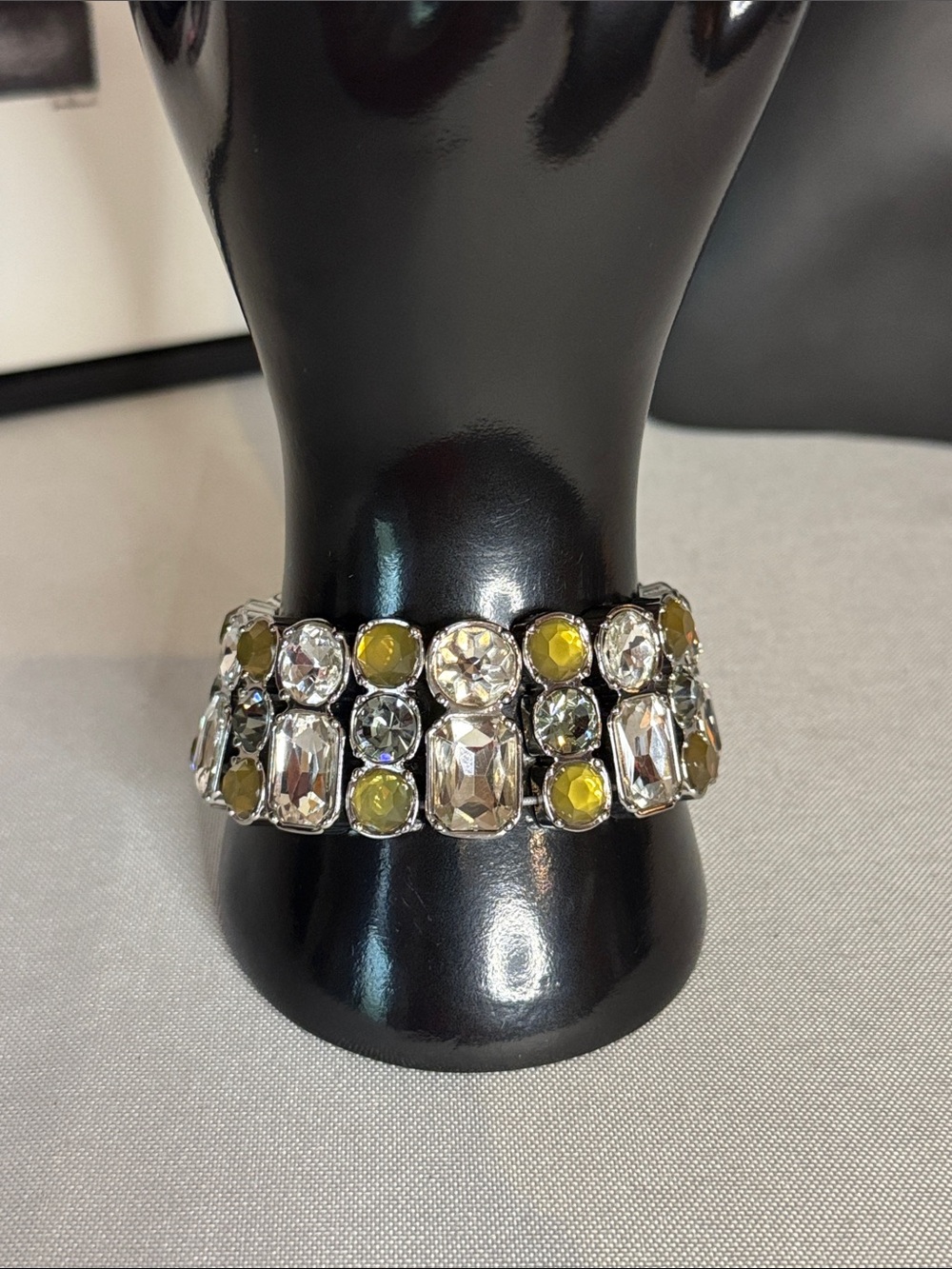 Lia Sophia Clear Crystal and Yellow Glass Stretch Bracelet